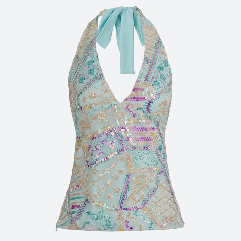 Y2K Sequined Halter Top - KAYSMAR