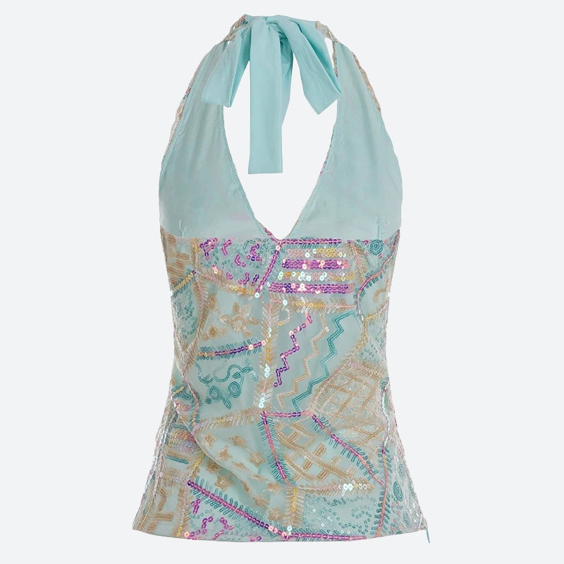Y2K Sequined Halter Top - KAYSMAR