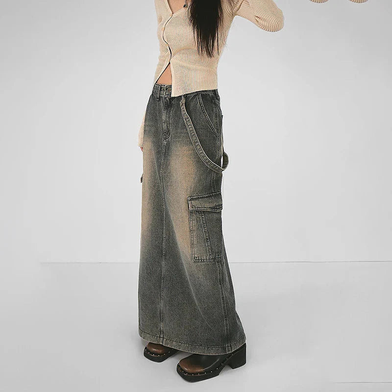 Y2K Side Strap Cargo Maxi Skirt - KAYSMAR