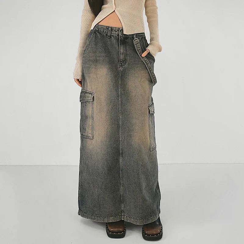 Y2K Side Strap Cargo Maxi Skirt - KAYSMAR