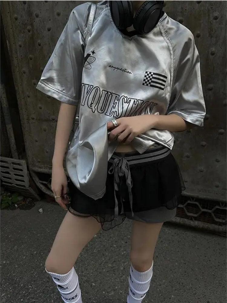 Y2K Silver Oversized Tee - KAYSMAR