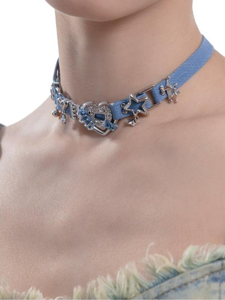 Y2K Sparkle Denim Choker Necklace - KAYSMAR