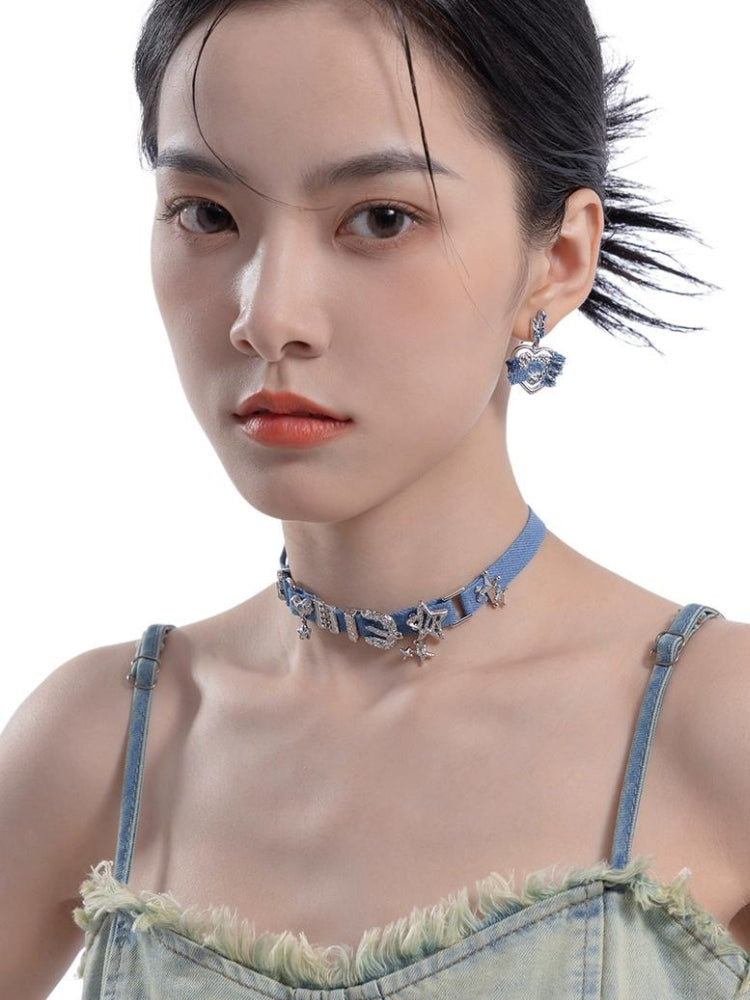Y2K Sparkle Denim Choker Necklace - KAYSMAR