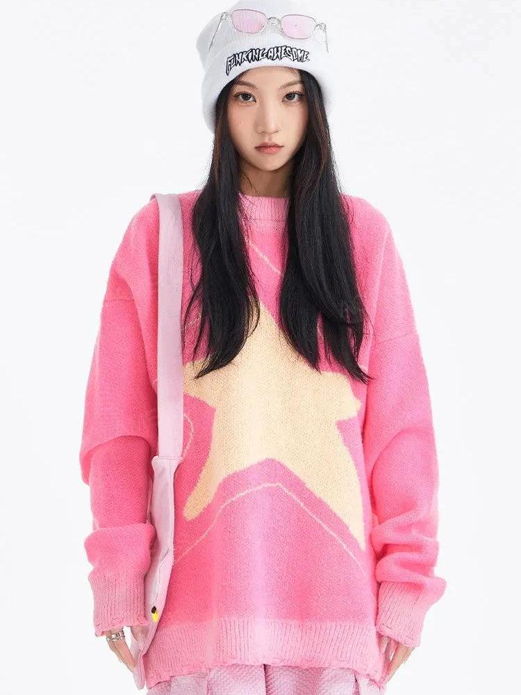 Y2K Star Distressed Sweater - KAYSMAR