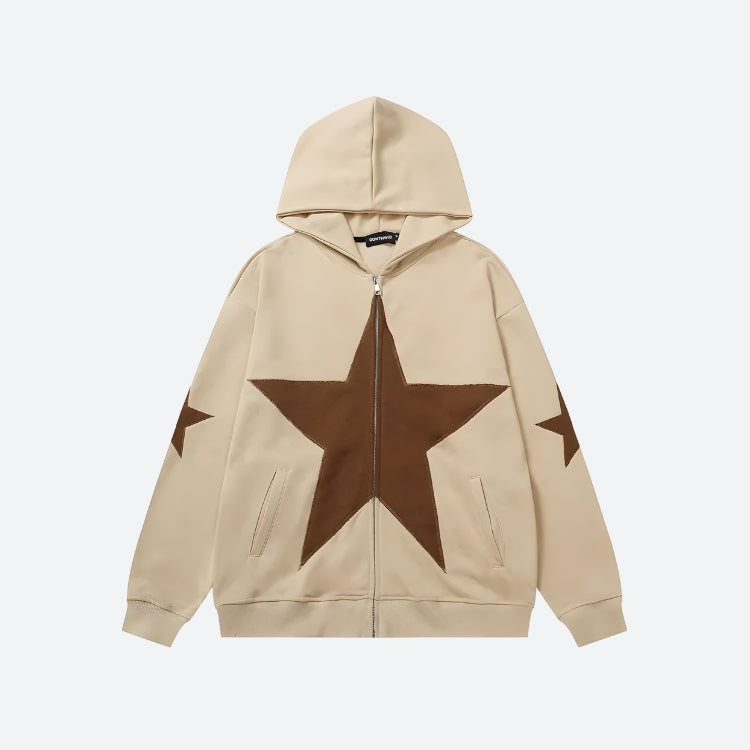 Y2K Star Patch Zip-Up Hoodie - KAYSMAR
