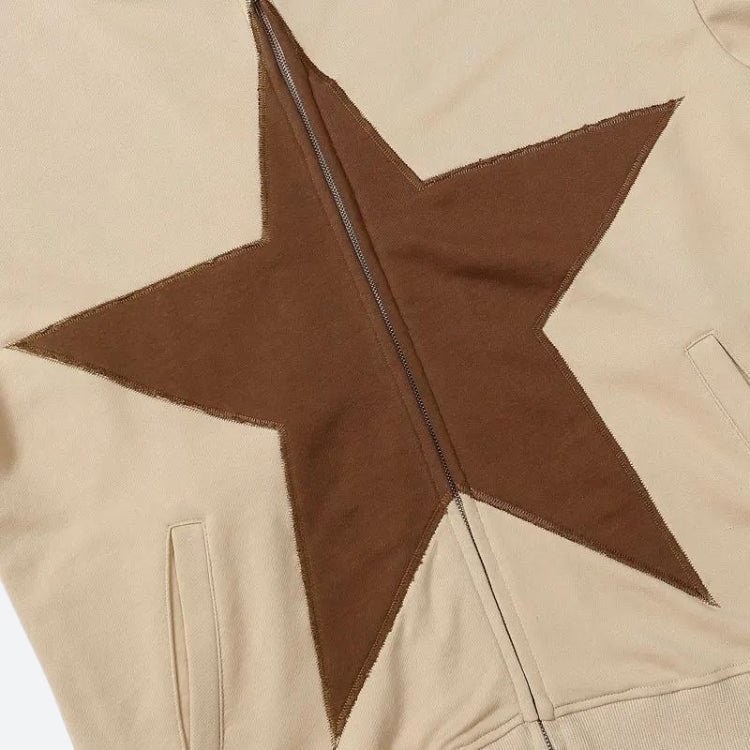 Y2K Star Patch Zip-Up Hoodie - KAYSMAR