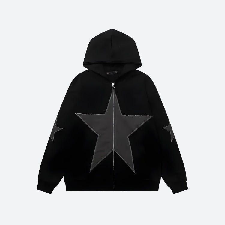Y2K Star Patch Zip-Up Hoodie - KAYSMAR