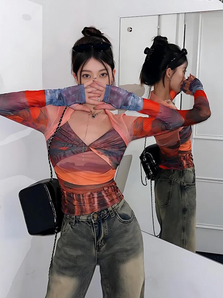 Y2K Sunset Mesh Top - KAYSMAR
