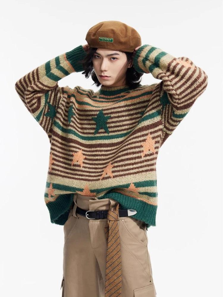 Y2K Vintage Stars Striped Knitted Sweater - KAYSMAR