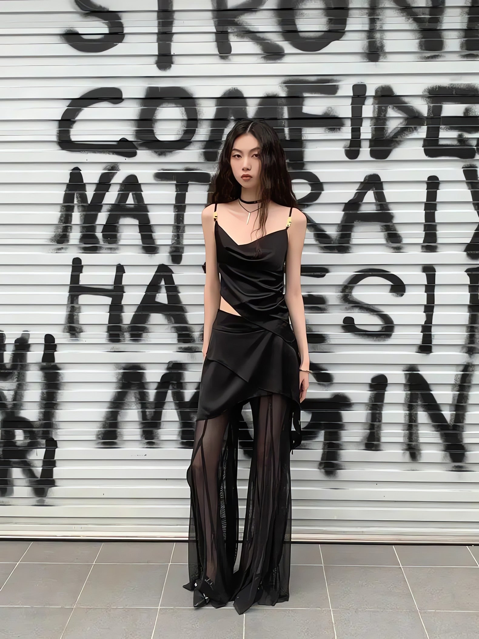 Y2K Asymmetric Top & Skirt Pants Two Piece Set - KAYSMAR