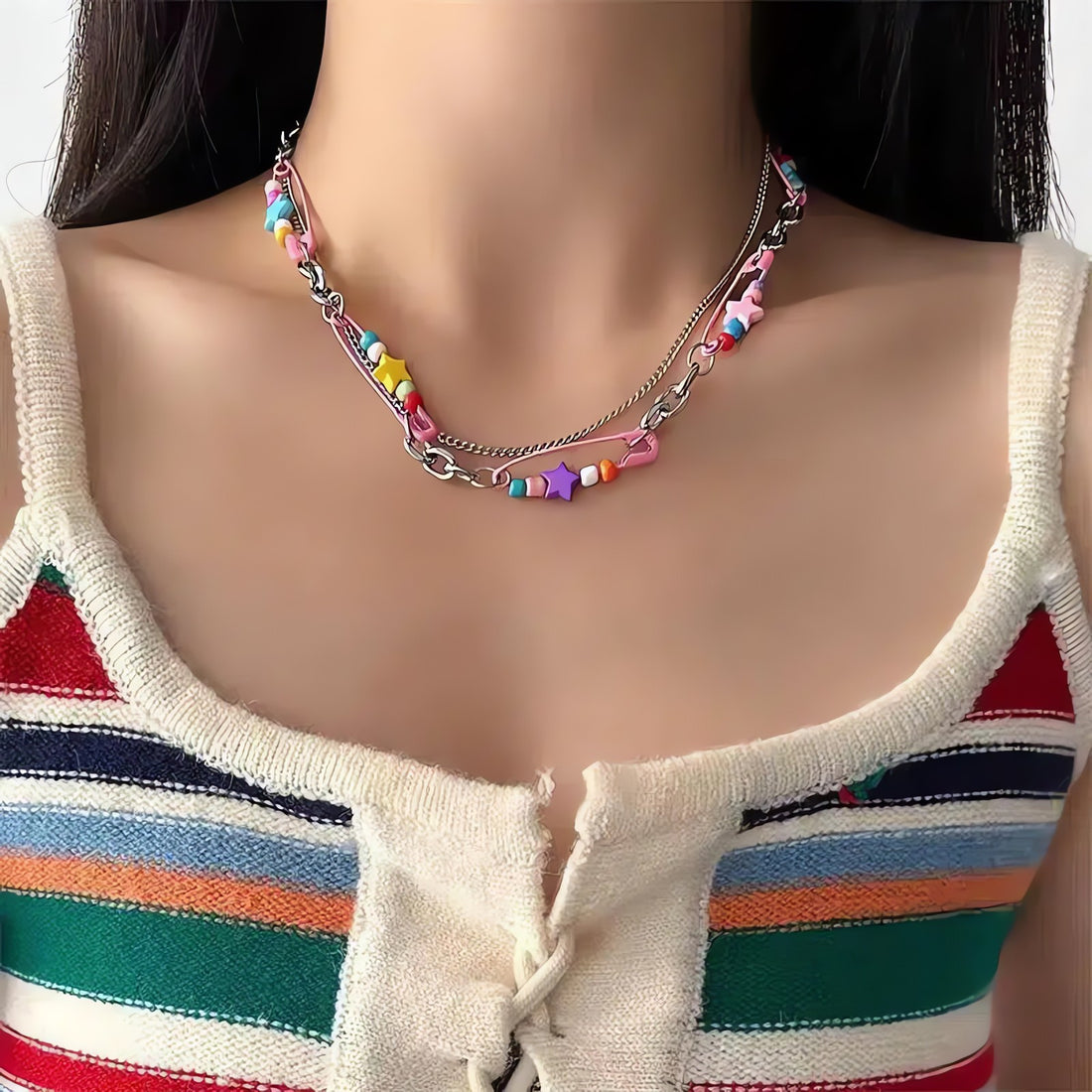 Y2K Beaded Pin Necklace - KAYSMAR