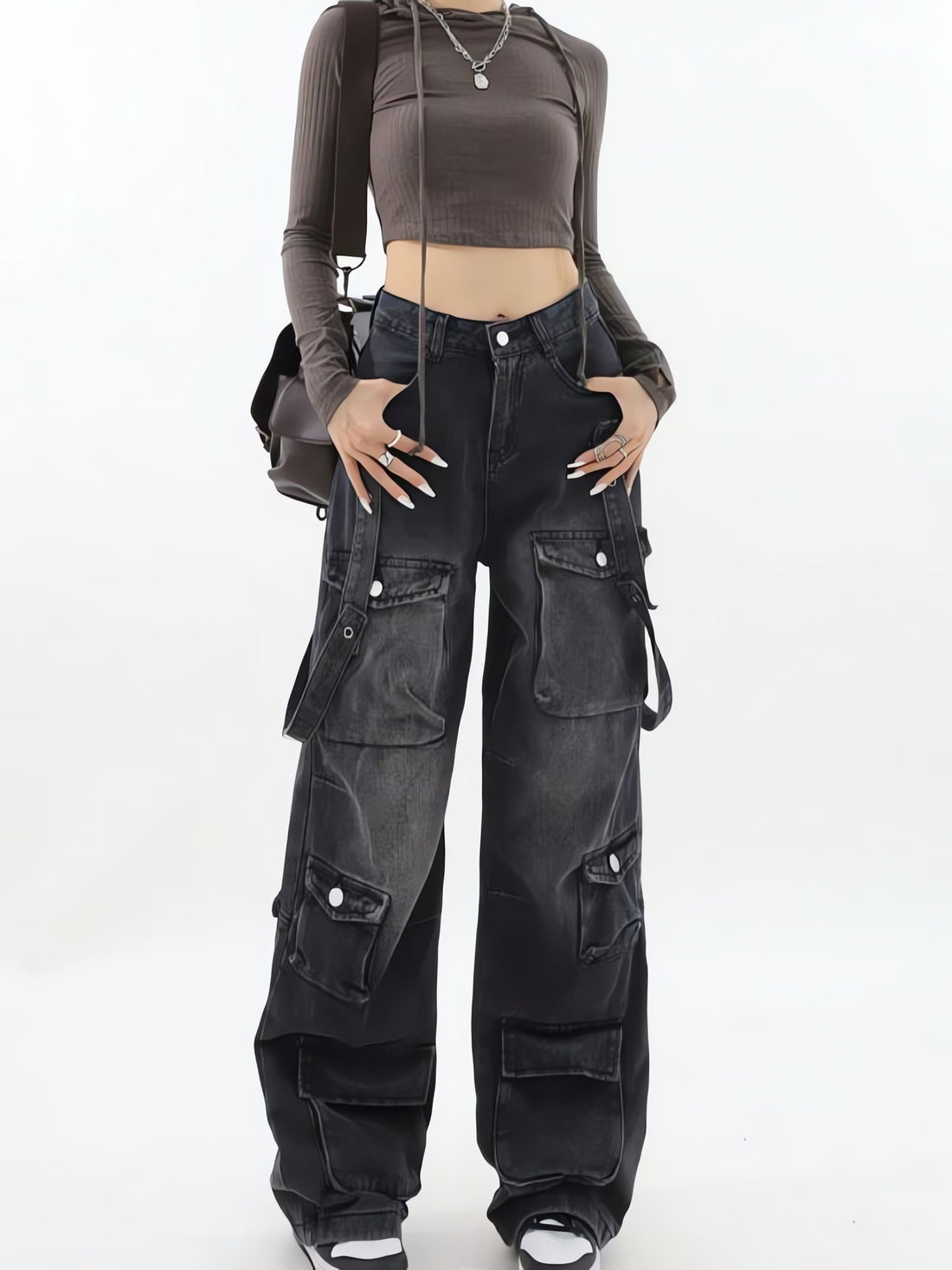 Y2K Belted Dark Wash Cargo Jeans - KAYSMAR