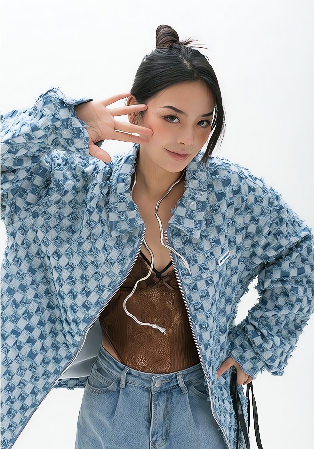 Y2K Checkered Zip Up Jacket - KAYSMAR