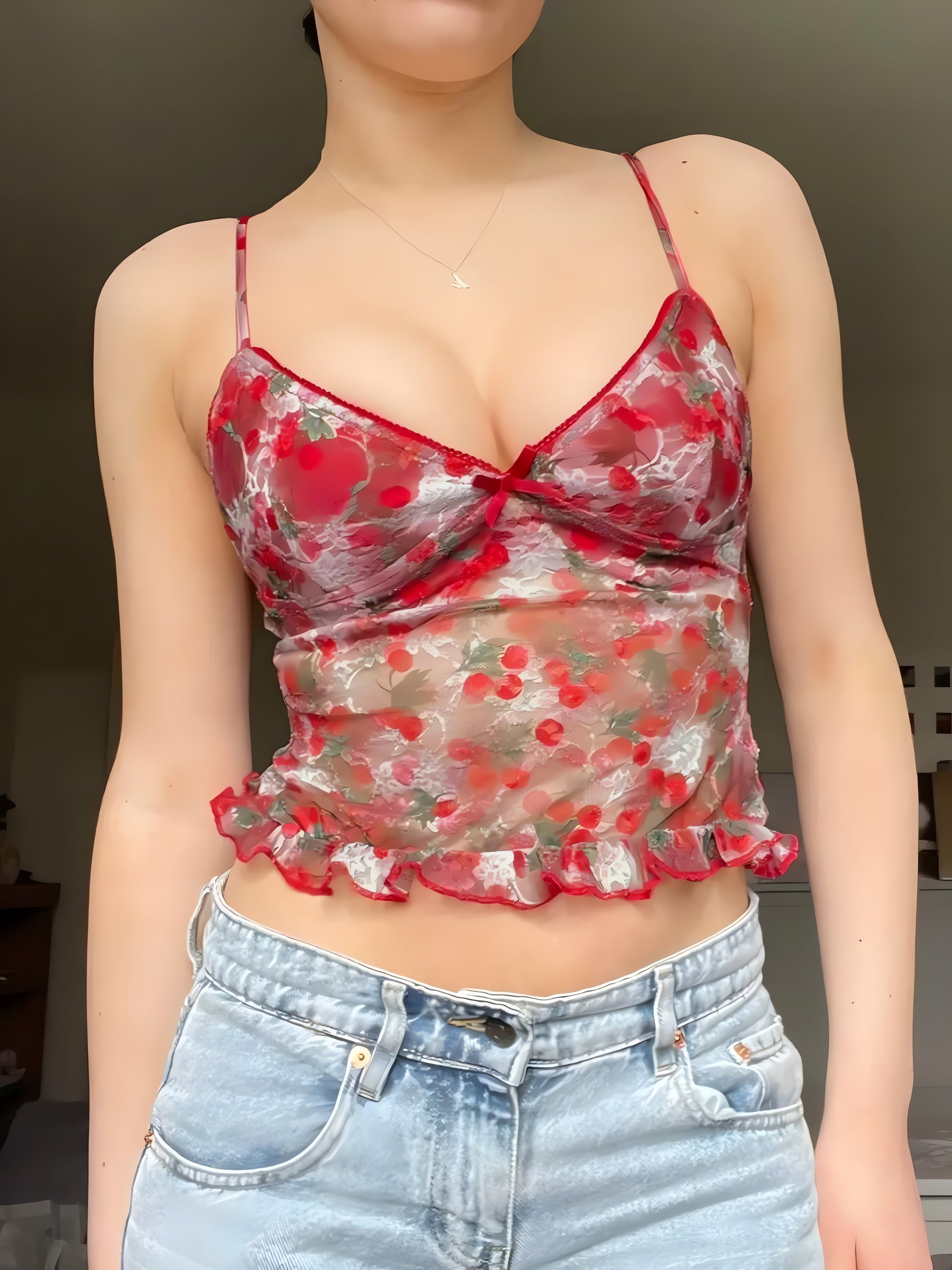 Y2K Cherry Mesh Top - KAYSMAR
