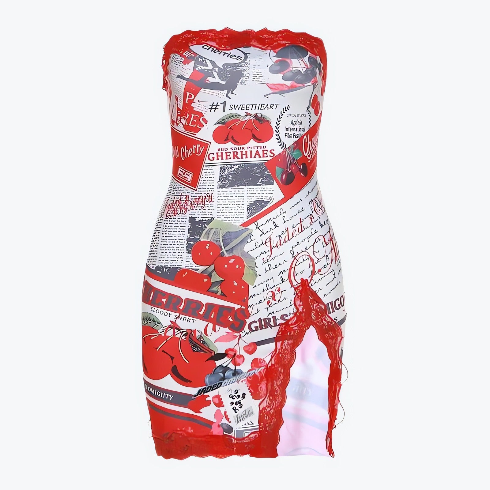 Y2K Cherry Slit Mini Dress - KAYSMAR