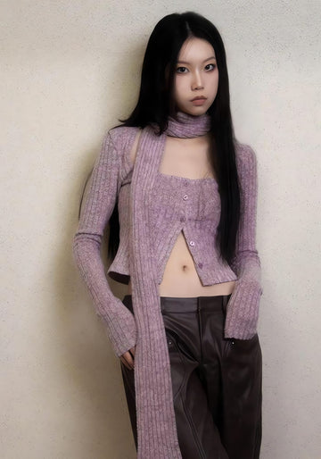 Y2K Corduroy Cropped Scarf Cardigan - KAYSMAR
