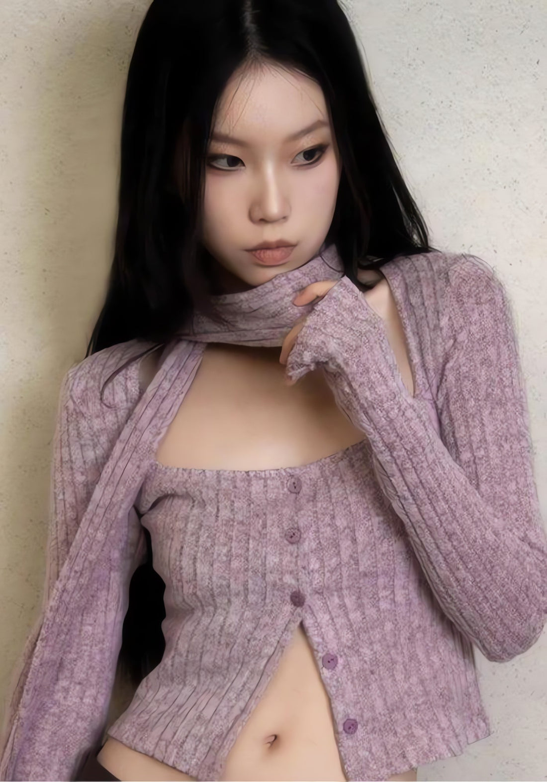 Y2K Corduroy Cropped Scarf Cardigan - KAYSMAR