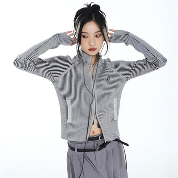Y2K Cyber Zip-Up Turtleneck Cardigan - KAYSMAR