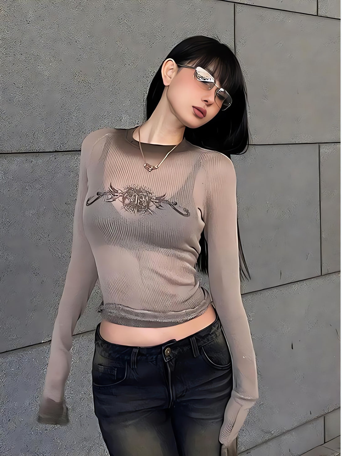Y2K Cyberpunk Sigilism Sheer Top - KAYSMAR