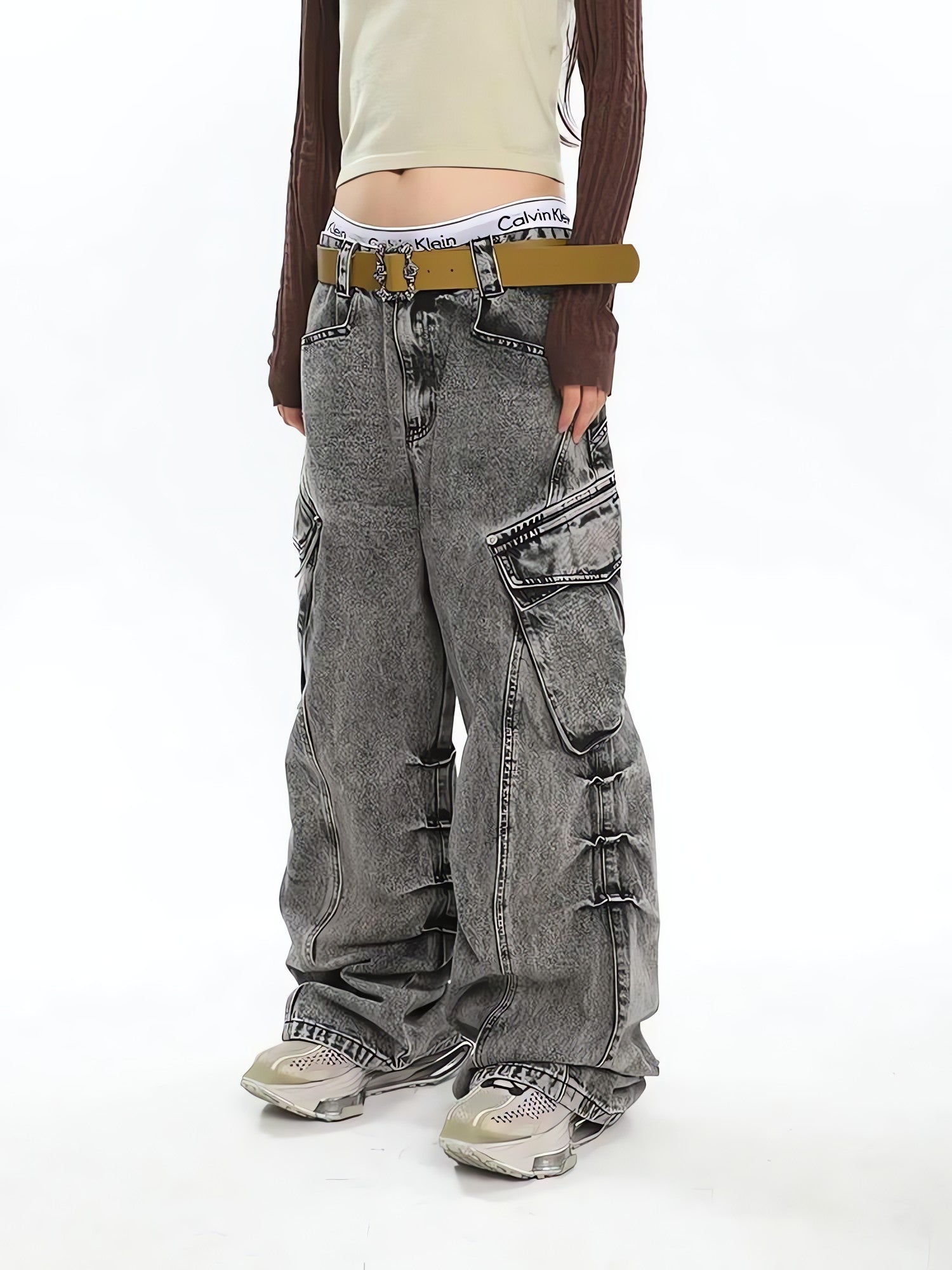 Y2K Distressed Big Pockets Cargo Jeans - KAYSMAR