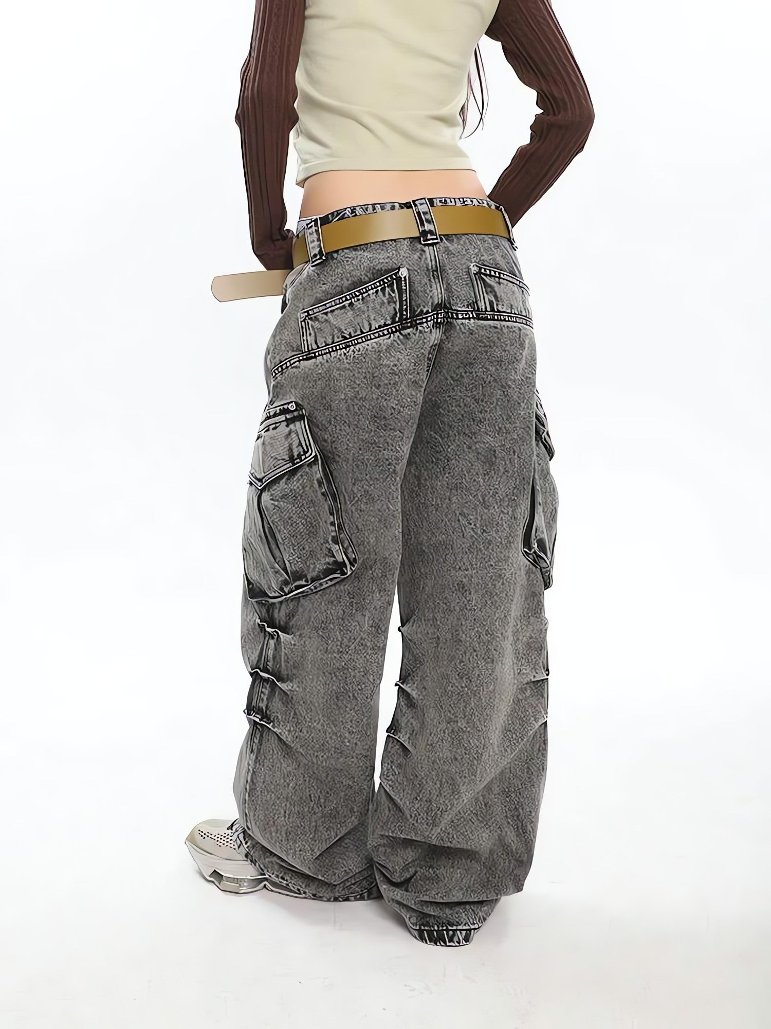 Y2K Distressed Big Pockets Cargo Jeans - KAYSMAR