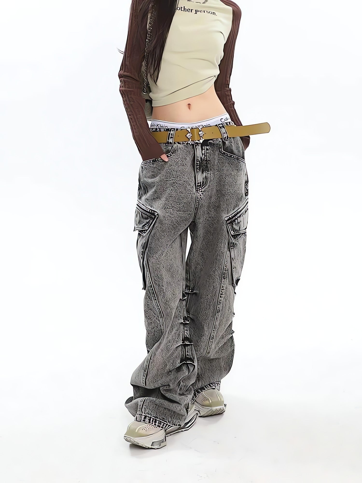 Y2K Distressed Big Pockets Cargo Jeans - KAYSMAR