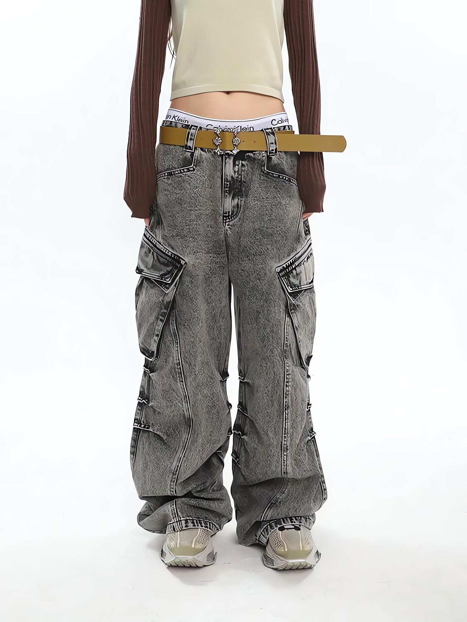Y2K Distressed Big Pockets Cargo Jeans - KAYSMAR