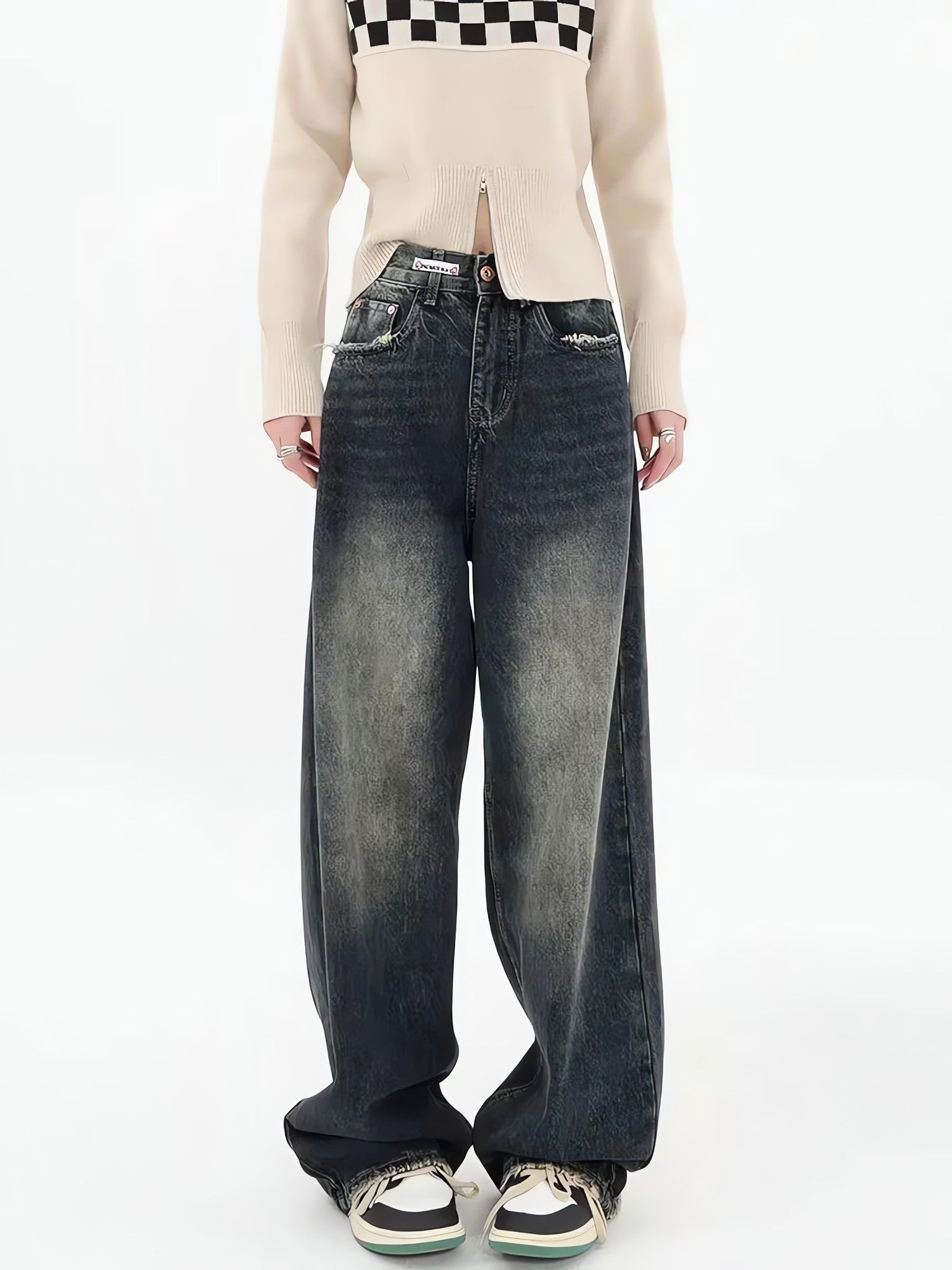 Y2K Distressed Pocket Wide Leg Jeans - KAYSMAR