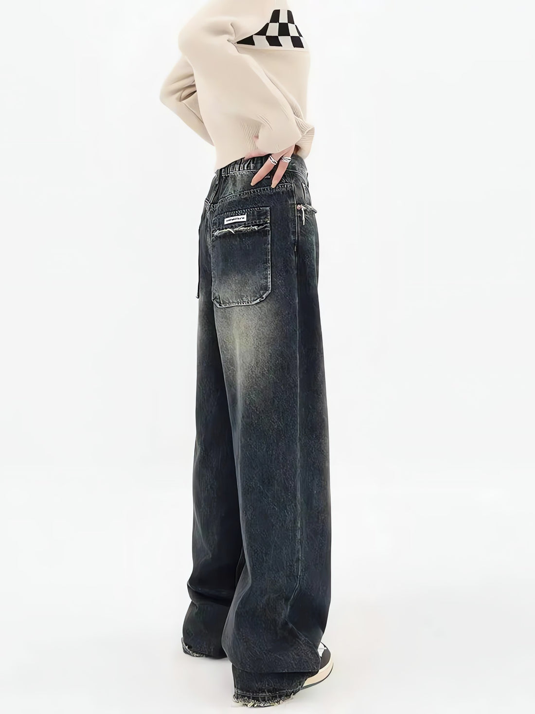 Y2K Distressed Pocket Wide Leg Jeans - KAYSMAR
