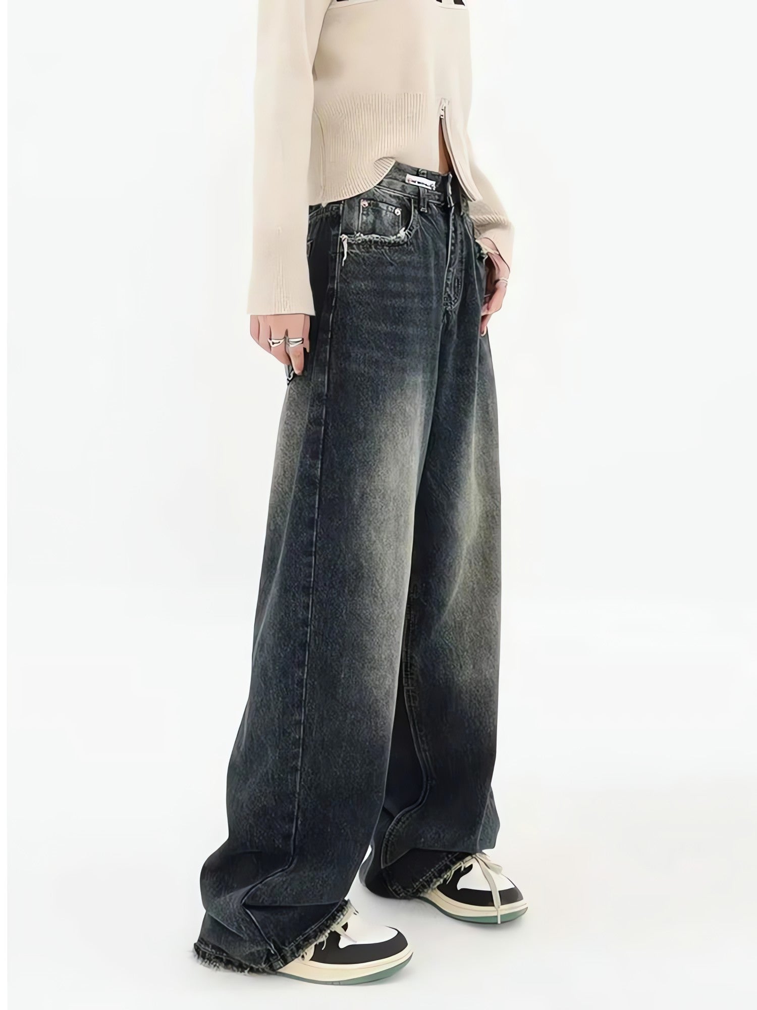 Y2K Distressed Pocket Wide Leg Jeans - KAYSMAR
