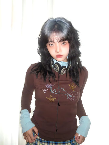 Y2K Dolphin Turtleneck Top - KAYSMAR