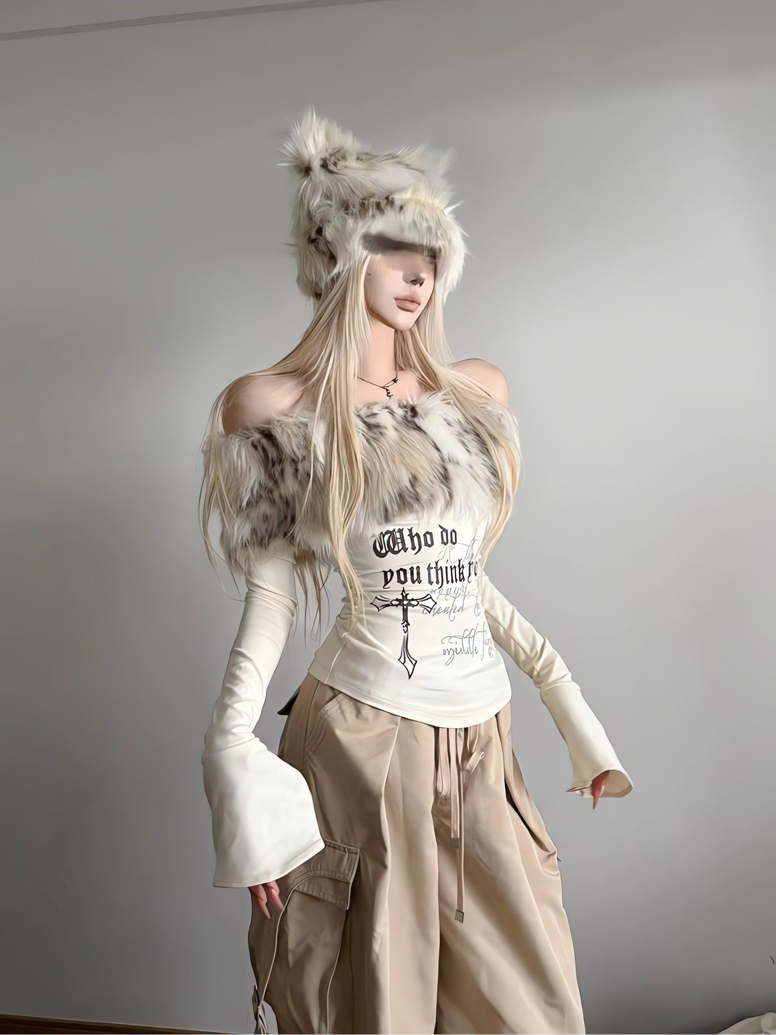 Y2K Faux Fur Collar Top - KAYSMAR