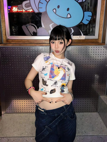 Y2K Graphic Cat Tee - KAYSMAR