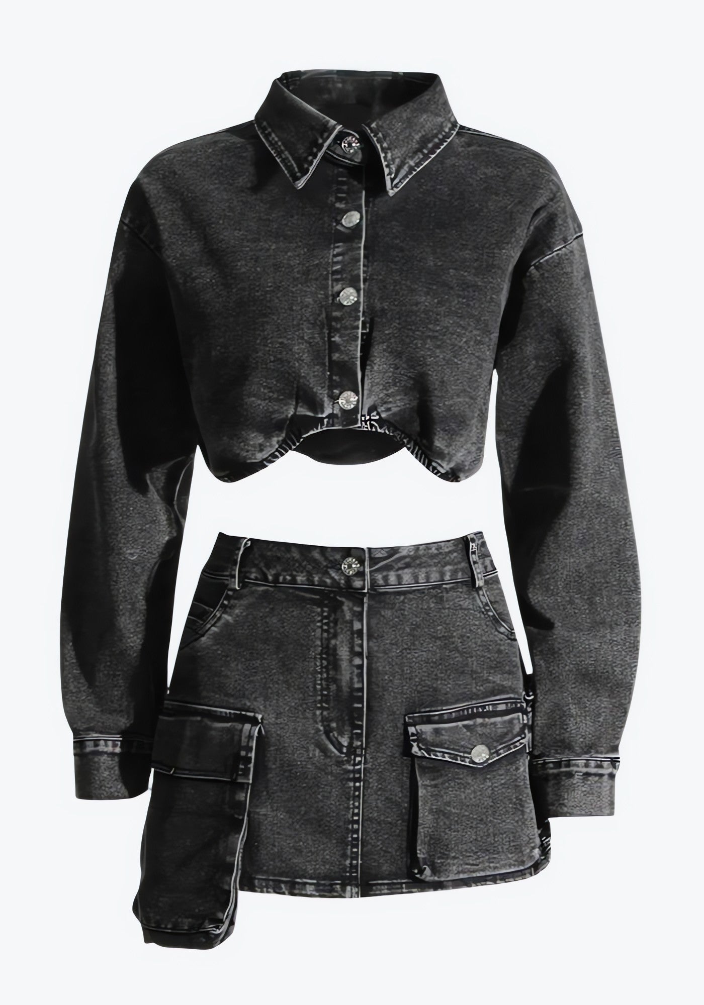 Y2K Grunge Denim Top & Skirt Two Piece Set - KAYSMAR