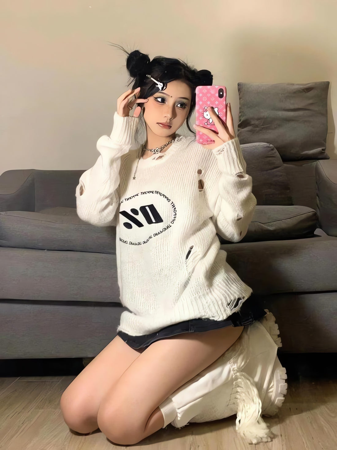 Y2K Grunge Distressed Knitted Sweater - KAYSMAR