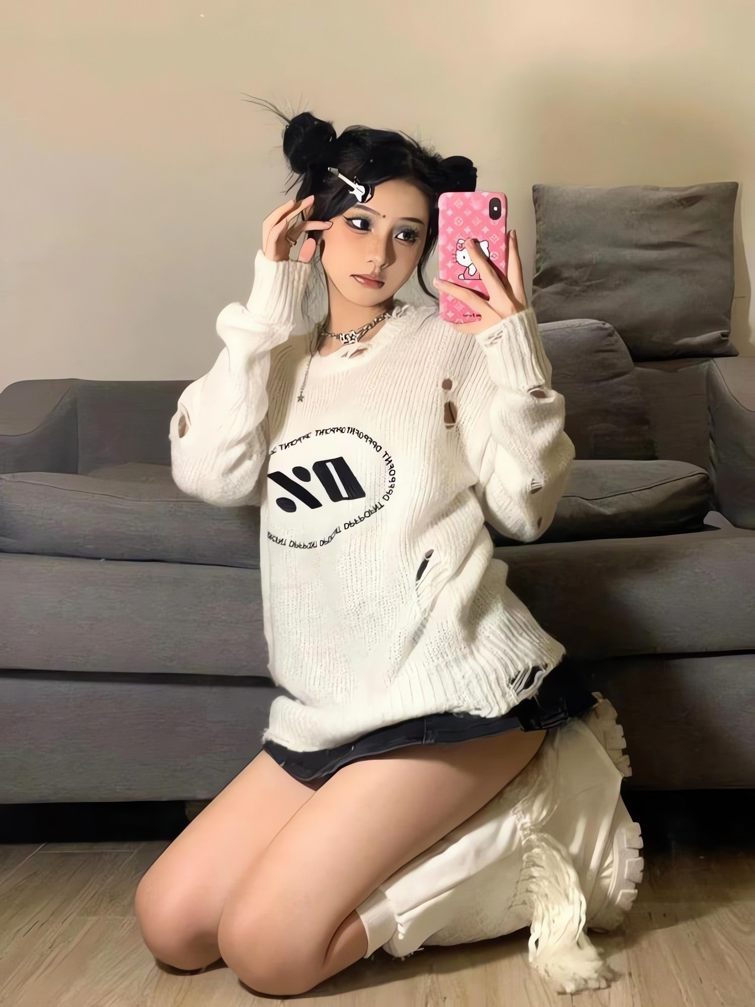 Y2K Grunge Distressed Knitted Sweater - KAYSMAR