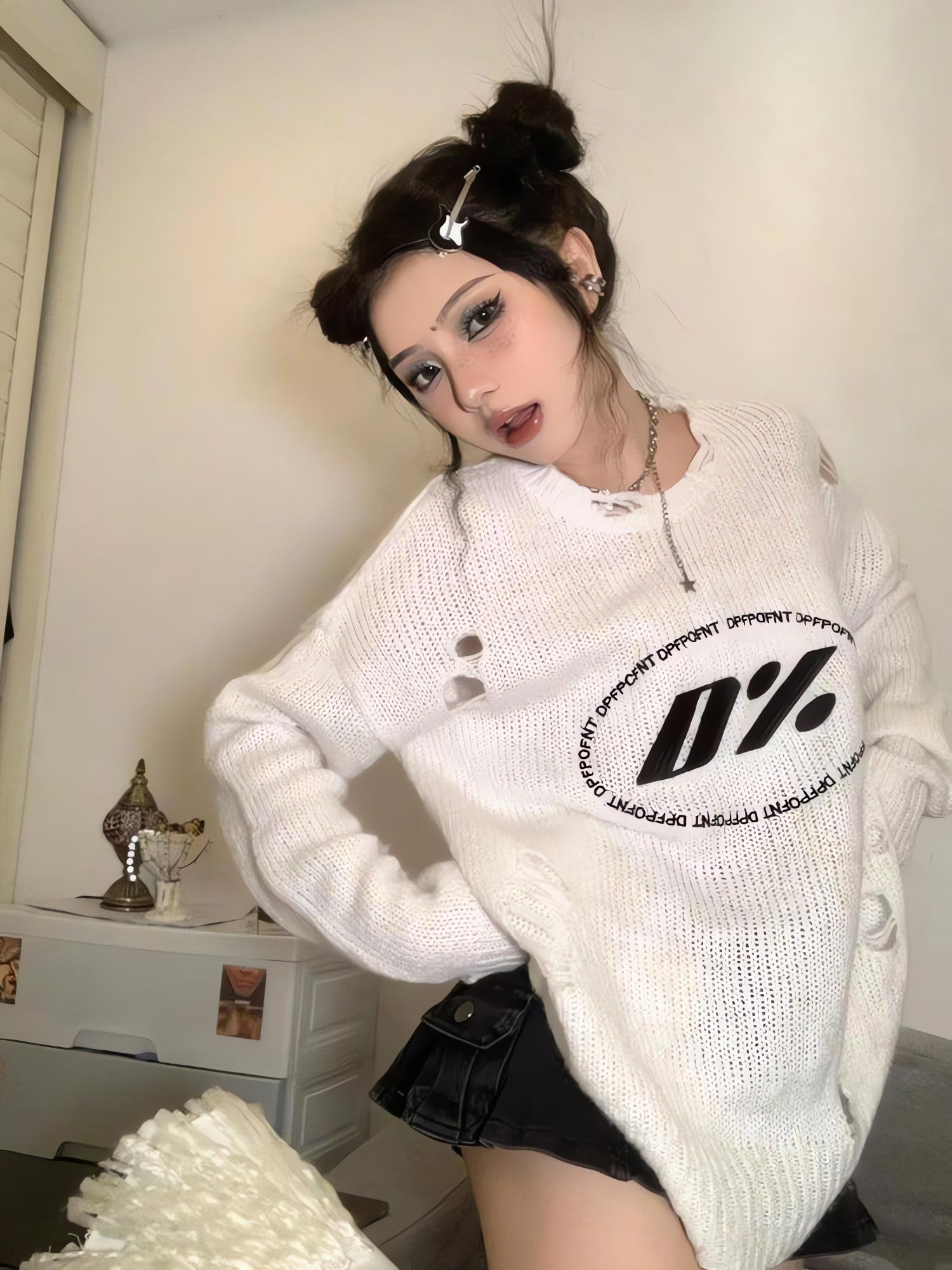 Y2K Grunge Distressed Knitted Sweater - KAYSMAR