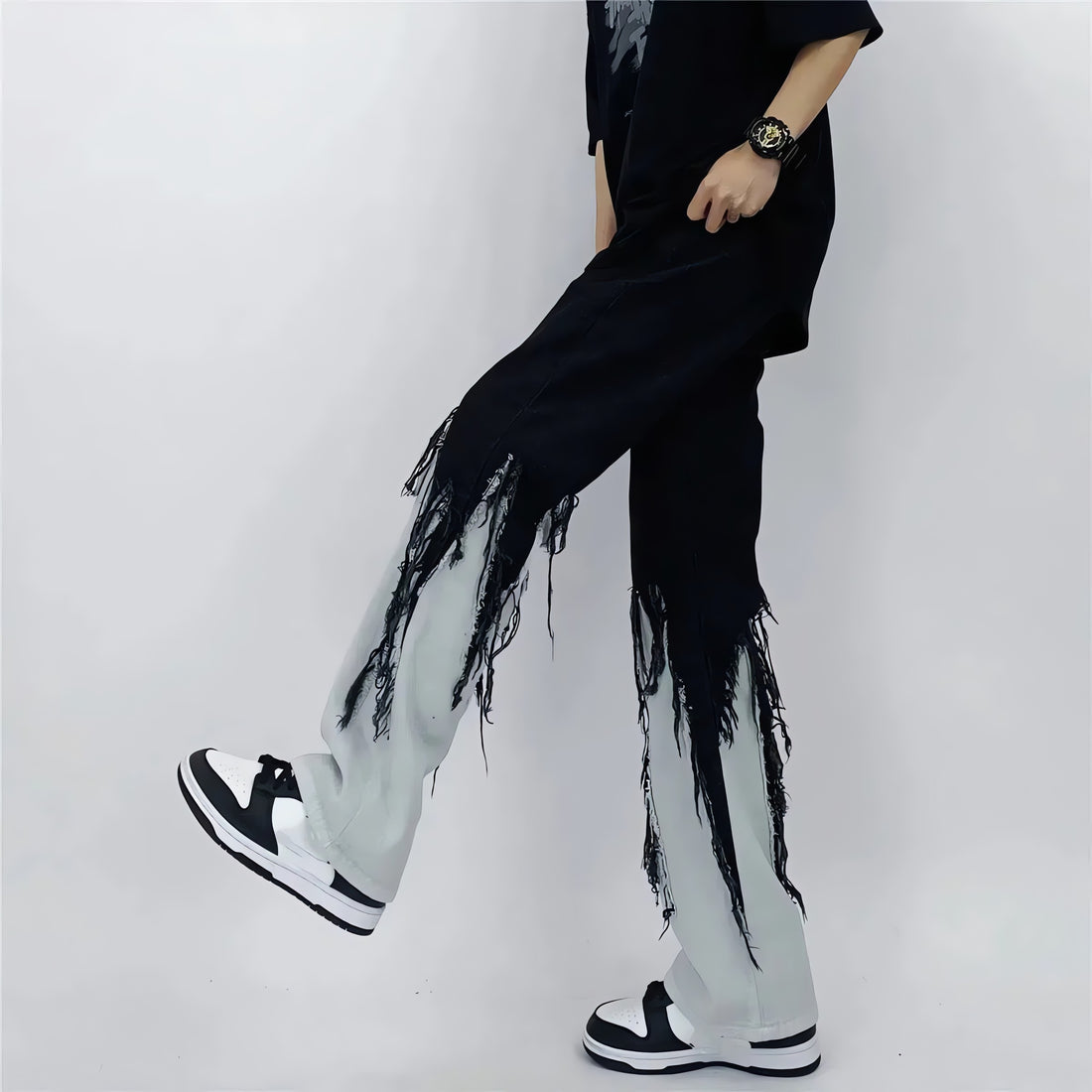 Y2K Grunge Fringed Straight Leg Jeans - KAYSMAR