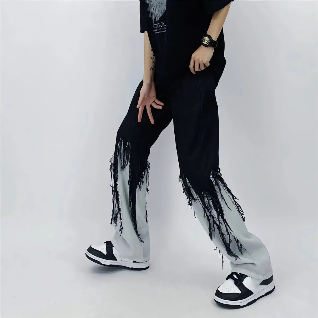 Y2K Grunge Fringed Straight Leg Jeans - KAYSMAR
