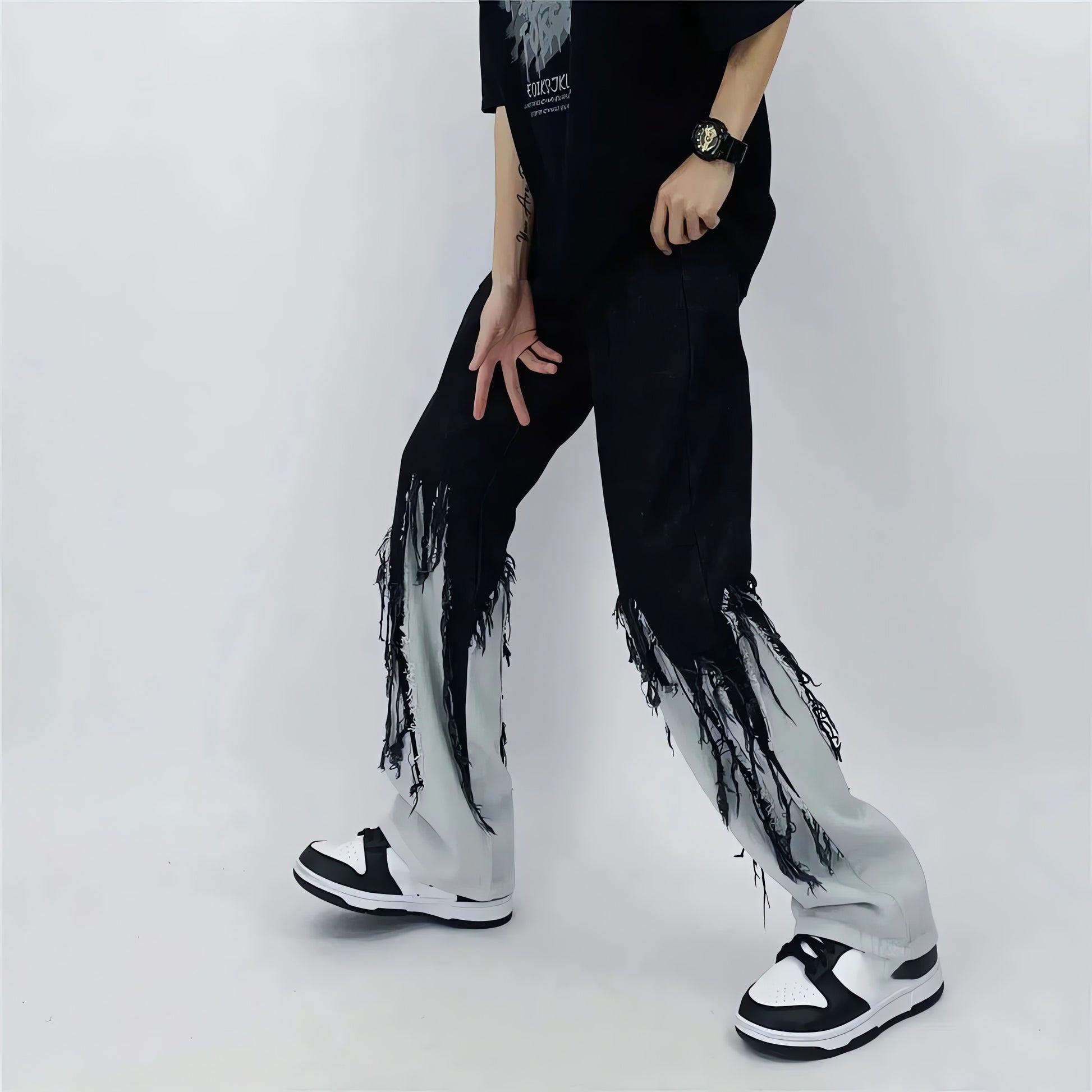 Y2K Grunge Fringed Straight Leg Jeans - KAYSMAR