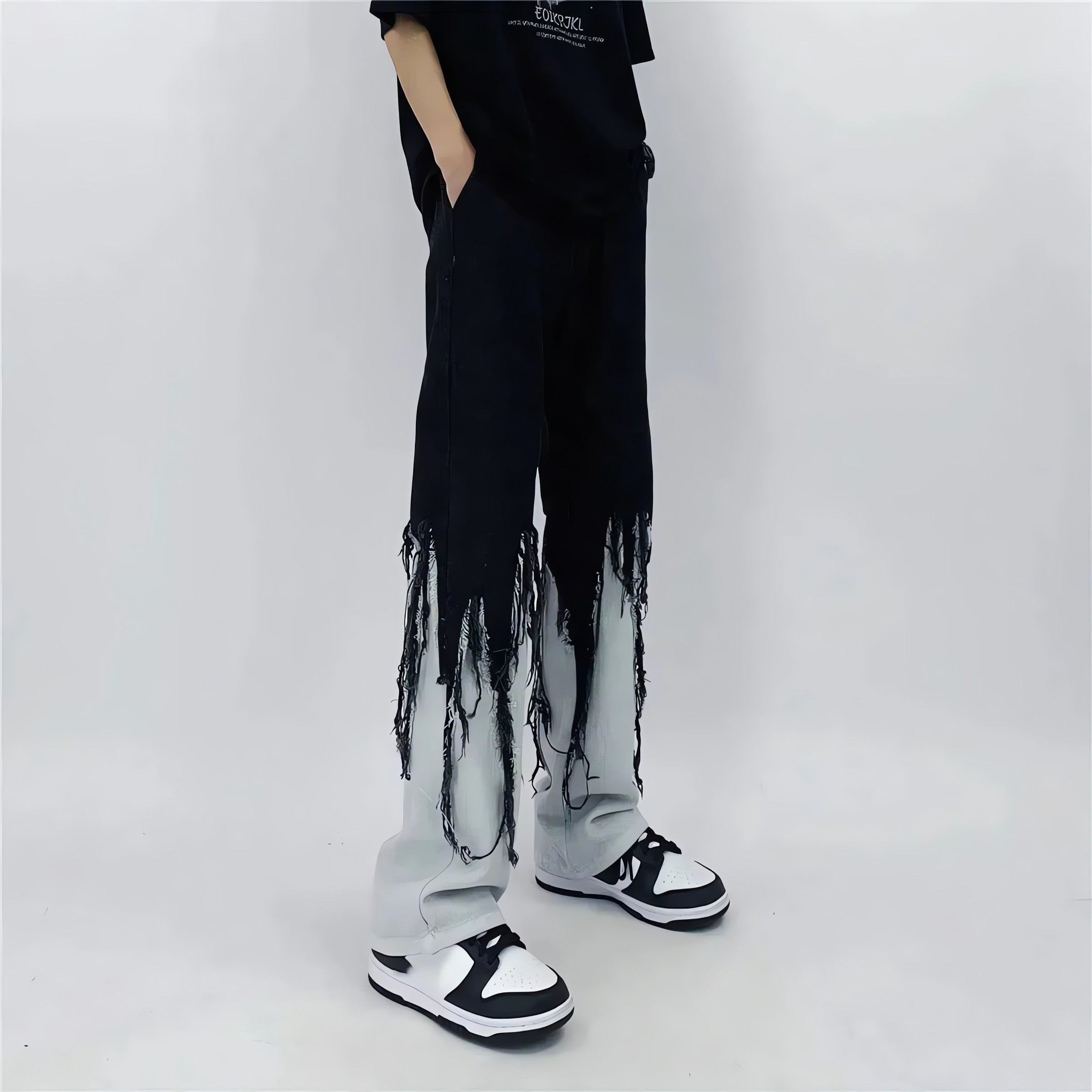 Y2K Grunge Fringed Straight Leg Jeans - KAYSMAR