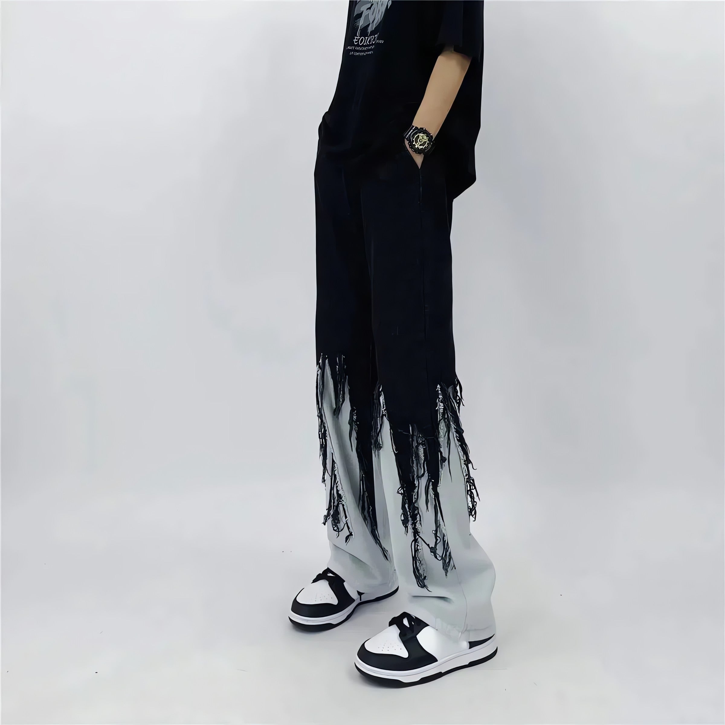 Y2K Grunge Fringed Straight Leg Jeans - KAYSMAR
