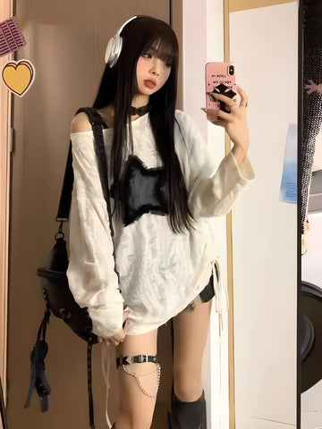 Y2K Grunge Star Distressed Sweater - KAYSMAR
