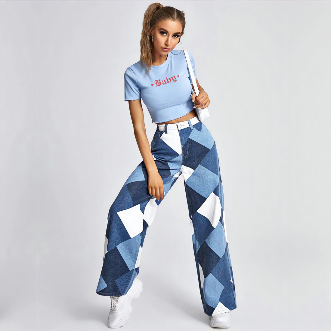 Y2K Harlequin Wide Leg Jeans - KAYSMAR