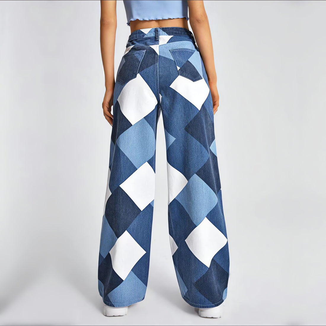Y2K Harlequin Wide Leg Jeans - KAYSMAR