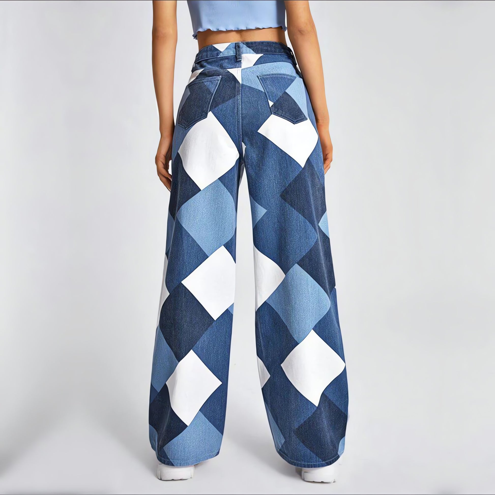 Y2K Harlequin Wide Leg Jeans - KAYSMAR