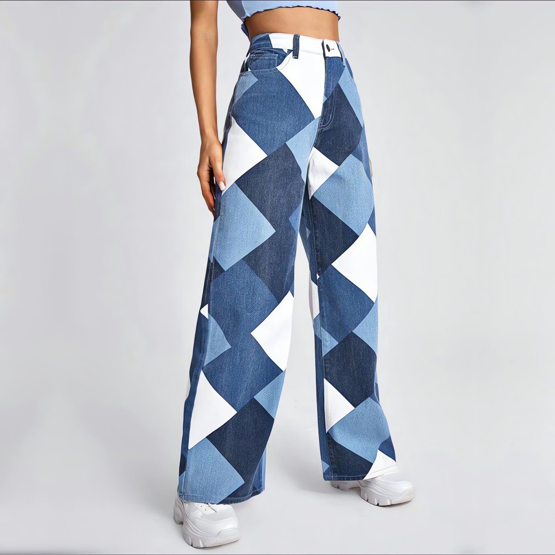 Y2K Harlequin Wide Leg Jeans - KAYSMAR