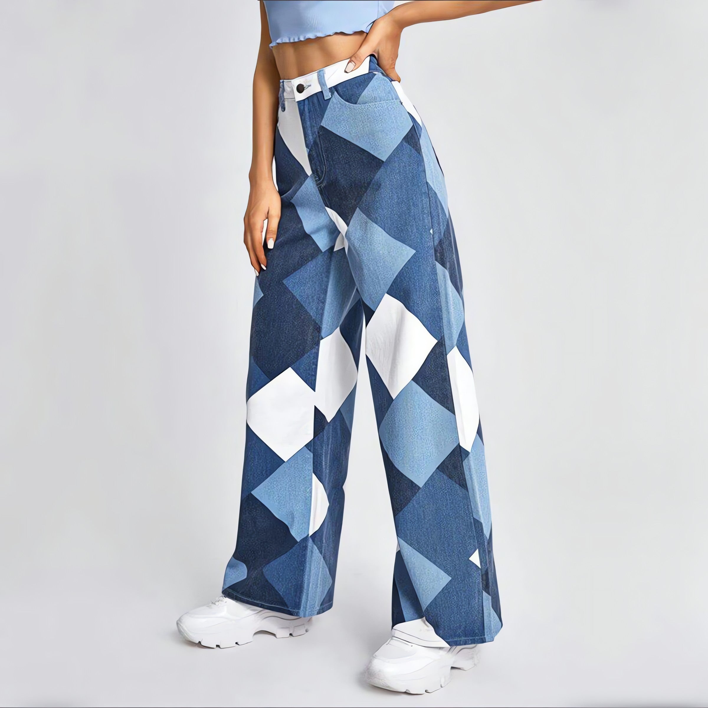 Y2K Harlequin Wide Leg Jeans - KAYSMAR