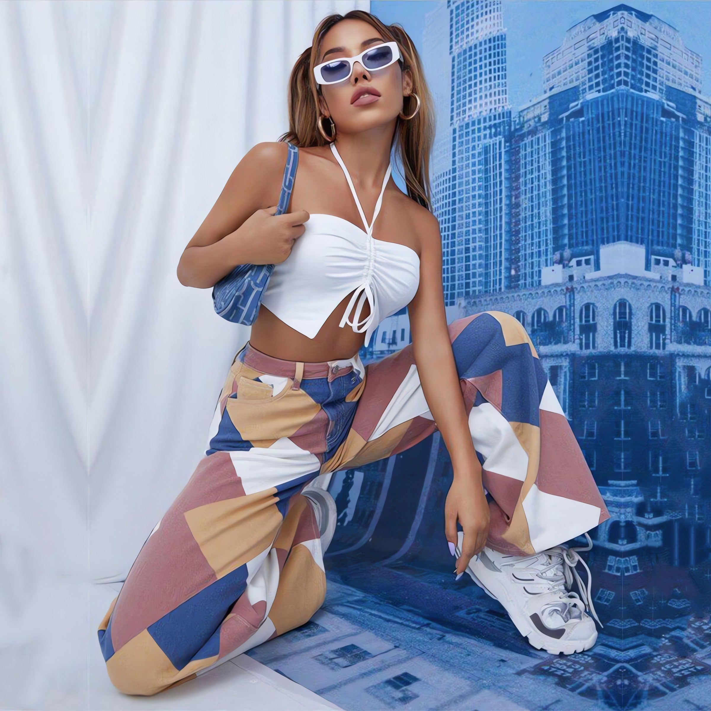 Y2K Harlequin Wide Leg Jeans - KAYSMAR