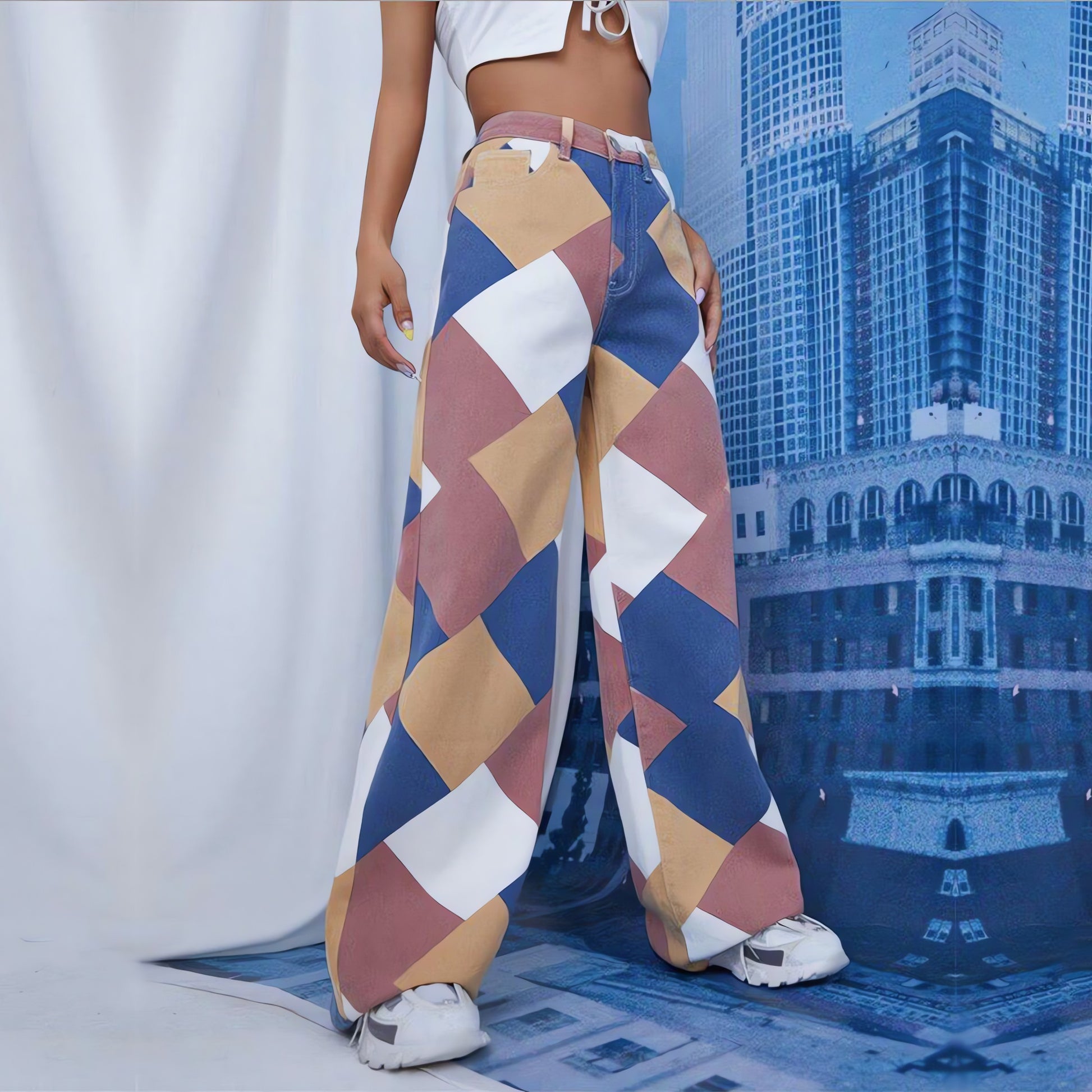 Y2K Harlequin Wide Leg Jeans - KAYSMAR